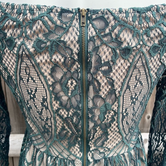 Love Fire Green Lace Long Sleeve Dress with Nude Underlay - Picture 7 of 8